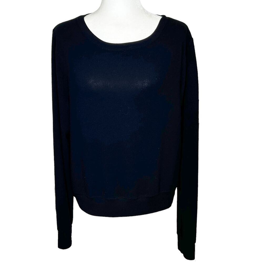 Wildfox Long Sleeve Black Textured Crew Neck Womens Pullover Top